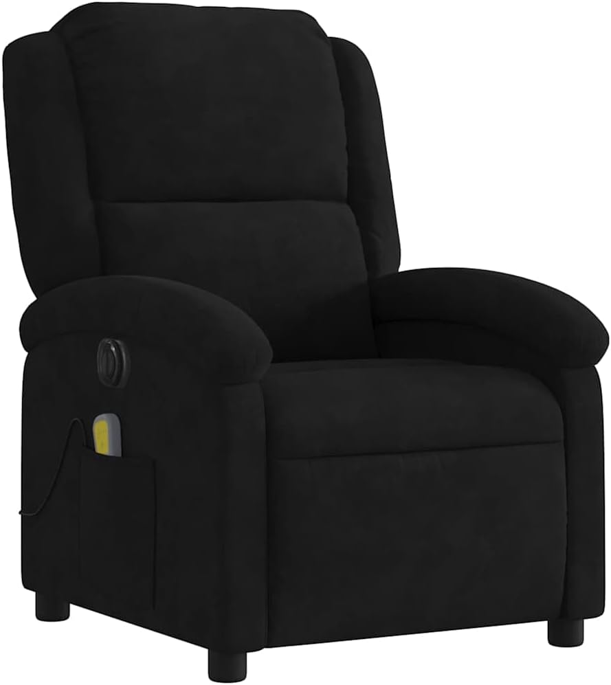 vidaXL Electric Massage Recliner Chair - Wingback Black Velvet Armchair with Vibration Function & Motorized Recline for Living Room/Bedroom