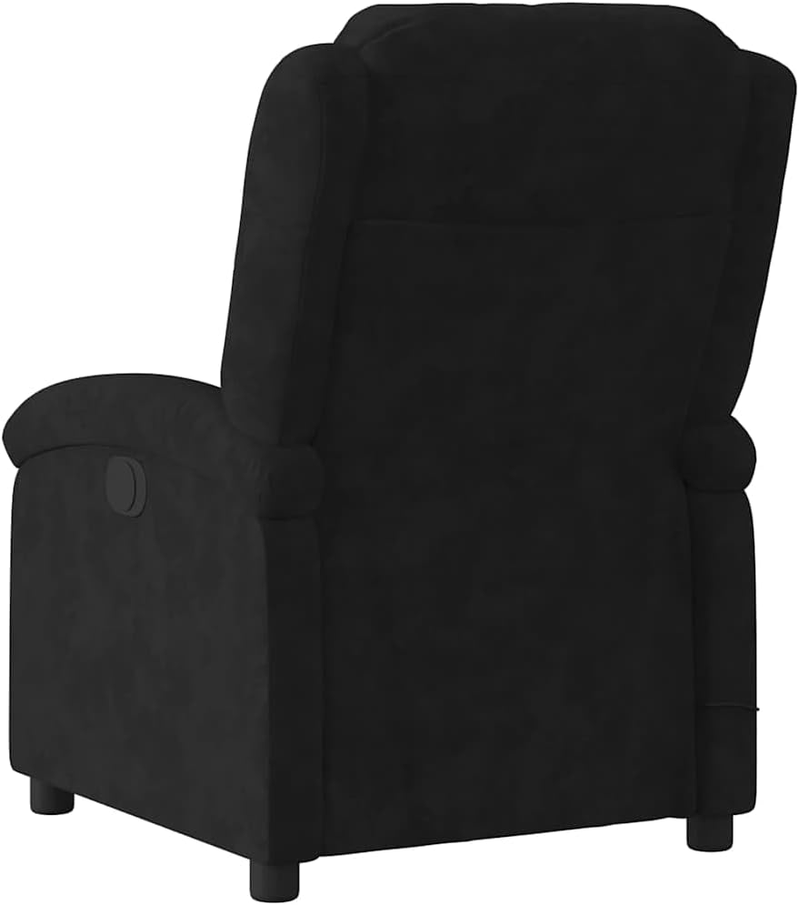 vidaXL Electric Massage Recliner Chair - Wingback Black Velvet Armchair with Vibration Function & Motorized Recline for Living Room/Bedroom