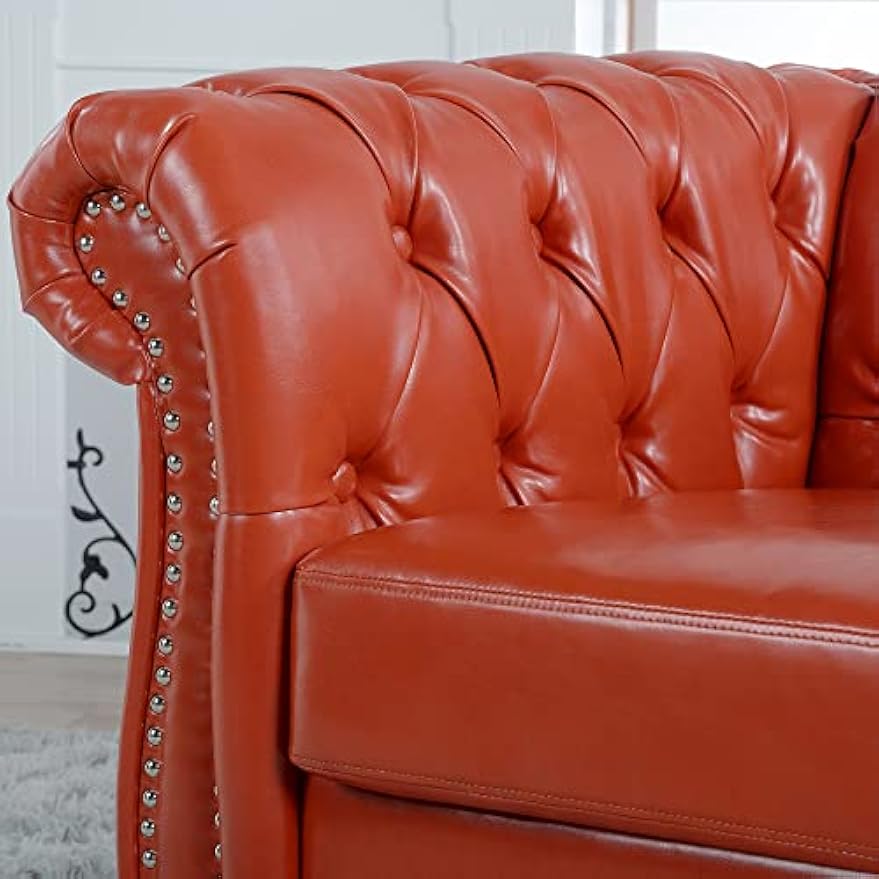 Bellemave Orange Leather Chesterfield Tufted Club Chair, Single, Modern, Traditional, Living Room, Bedroom, Office