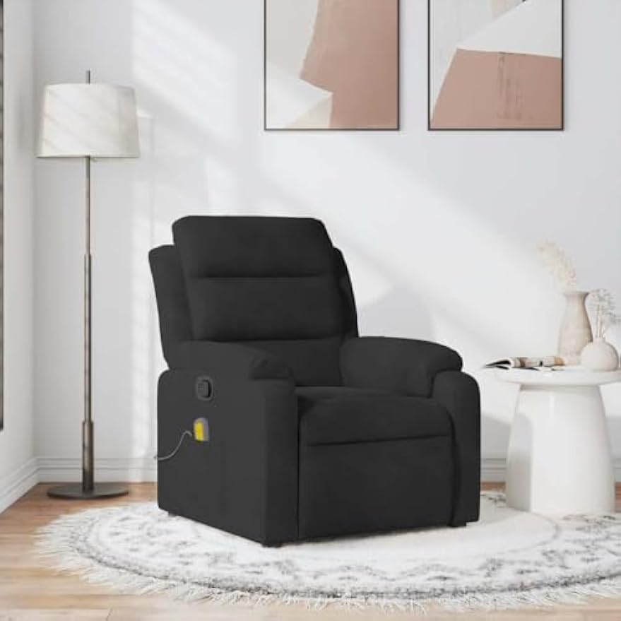 vidaXL Black Velvet Massage Recliner Chair with Adjustable Recline and 6 Point Function for Living Room Home Theater Relaxation Reclining TV Comfort Armchair
