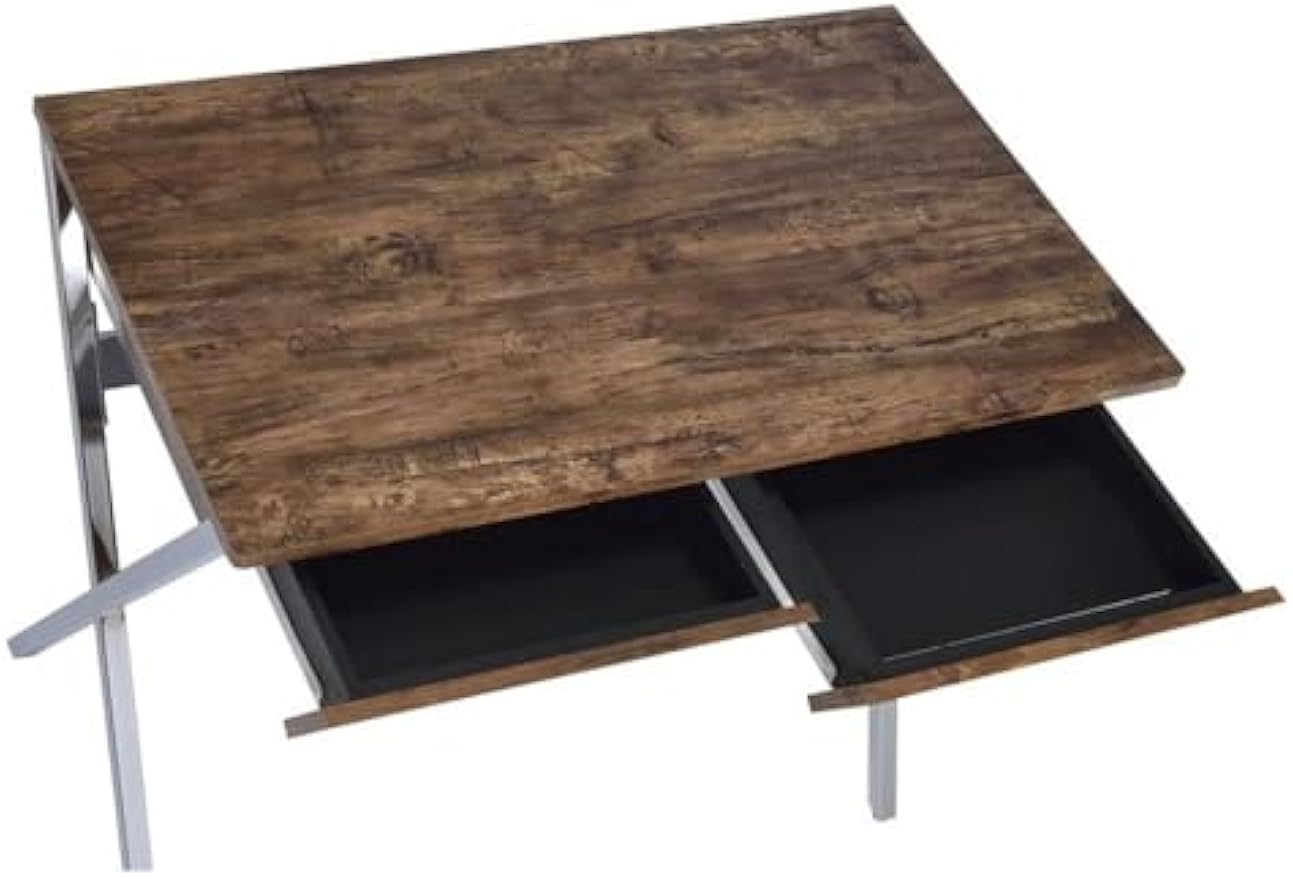 Acme Callers 2-Drawer Wooden Home Office Desk in Weathered Oak and Chrome