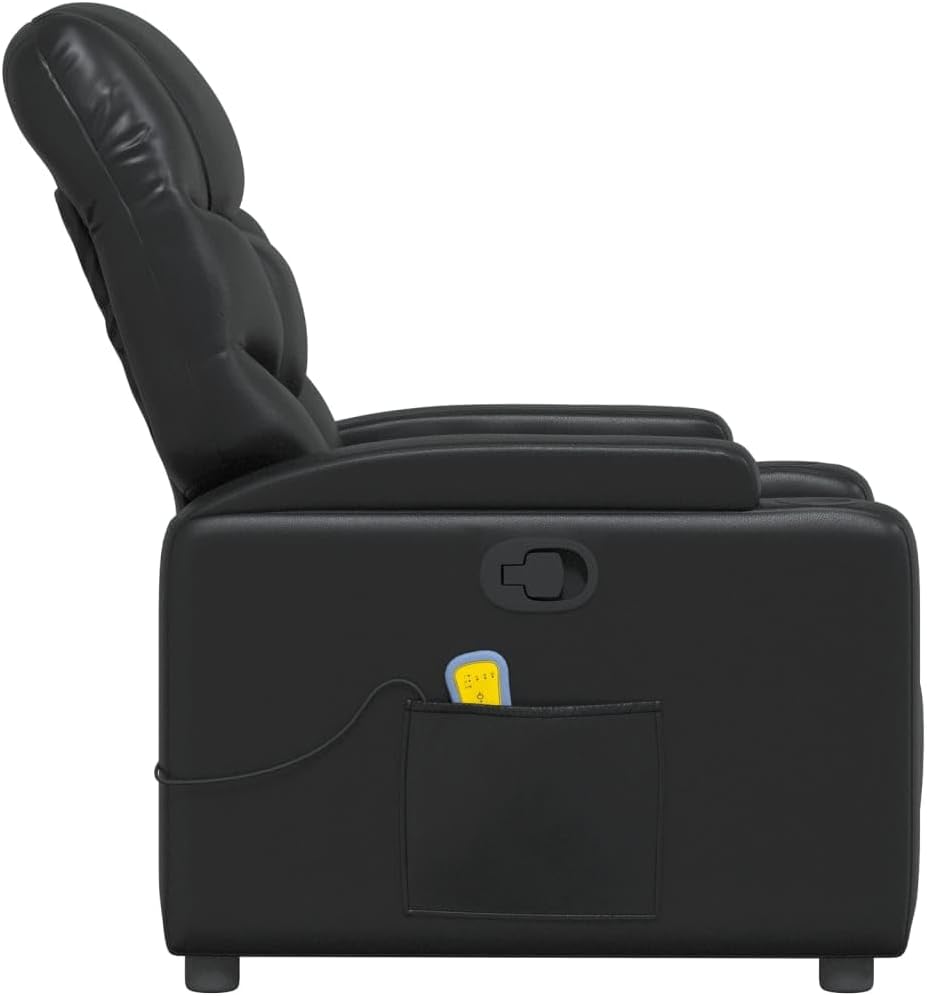 vidaXL Black Leather Recliner Chair with 6-Point Vibration Massage, Adjustable Backrest & Footrest, Cup Holders, Side Pocket, Padded Seat, Perfect for Living Room or Home Theater Seating