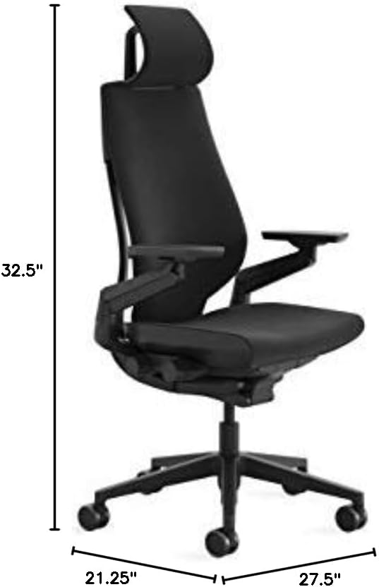 Steelcase Gesture Office Chair with Head Rest - Ergonomic Work Chair with Wheels for Hard Flooring - Comfortable Office Chair - Intuitive-to-Adjust Chairs for Desk - 360-Degree Arms - Licorice Fabric
