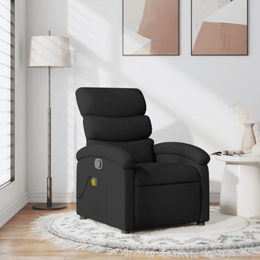 vidaXL Massage Recliner Chair for Adults, Single Theater Seating with Vibration Massage & Manually Adjustable Backrest/Footrest, Modern Reclining Sofa for Living Room, Black Fabric