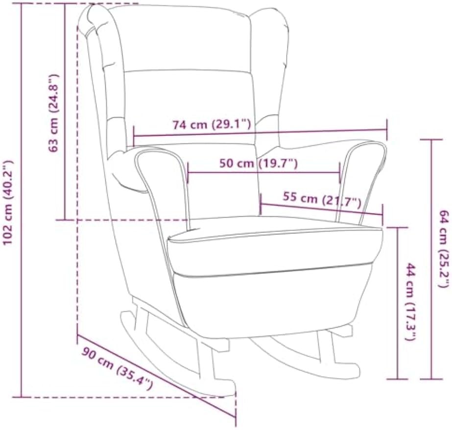 vidaXL Rocking Chair with Solid Wood Rubber Legs, Accent Rocker Sofa Armchair, Wingback Chair for Living Room Bedroom, Cream Velvet