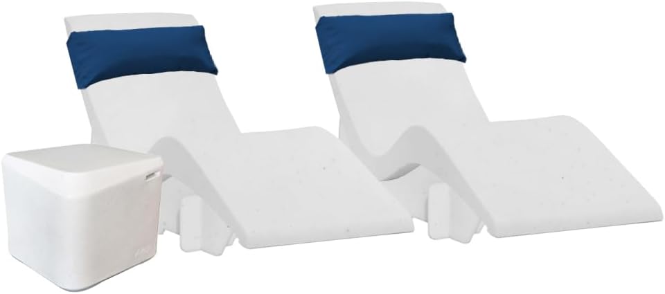 Aqua Outdoors Pool Chaise Lounge Chairs for Ledge & Shelf, Water-Weighted Pool Lounger for Depths Up to 9”, No Screw Plugs & Tools Needed, White Granite Ledge Lounger, Set of 2