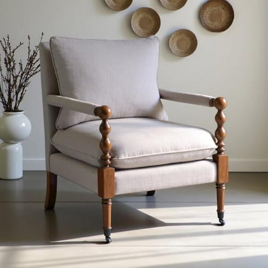 Beige Upholstered Accent Chair with Casters, Perfect Armchair for Living Room, Small Living Room Chair, Stylish and Comfortable Arm Chairs