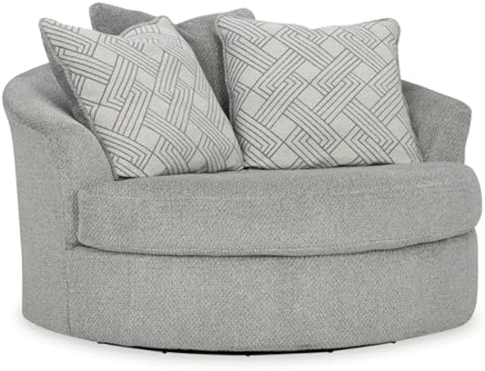 Signature Design by Ashley Casselbury Contemporary Upholstered Oversized Swivel Accent Chair with 3 Throw Pillows, Light Gray