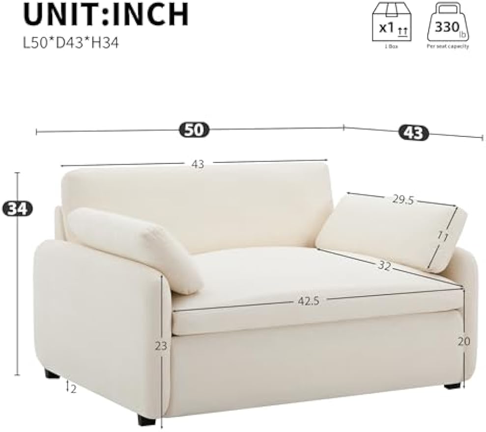 50" Oversized Single Sofa Chair with Wide and Deep Seat, Color Blocking Chenille Accent Chair, Cozy Upholstered Cloud Cushion Reading Armchair with Pillows for Living Room, Apartment and Bedroom