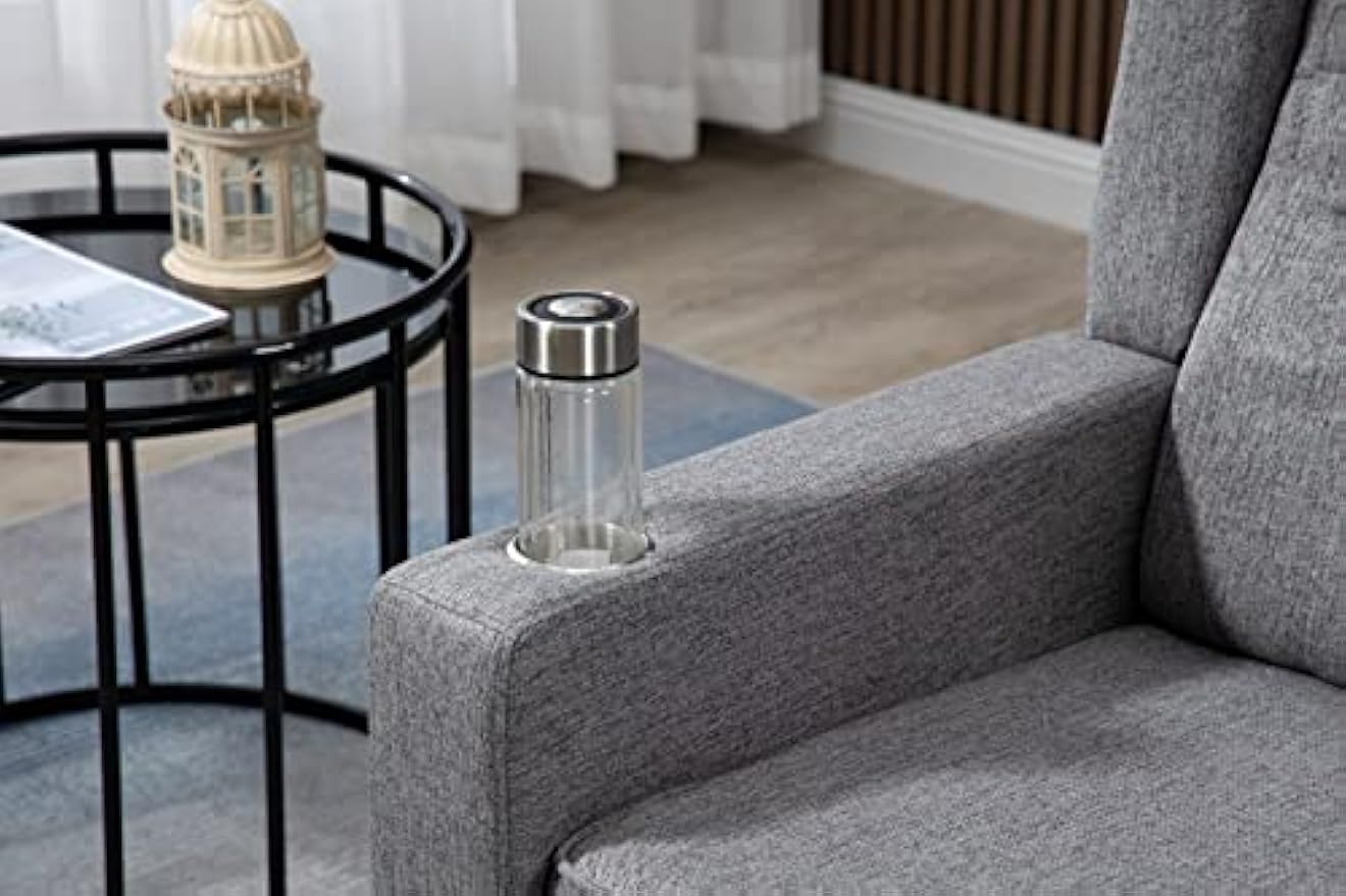 CHARMMA Arm Pushing Recliner Chair,Modern Button Tufted Wingback Push Back Recliner Chair,Living Room Chair Fabric Pushback Manual Single Reclining Sofa Home Theater Seating for Bedroom,Dark Gray-142