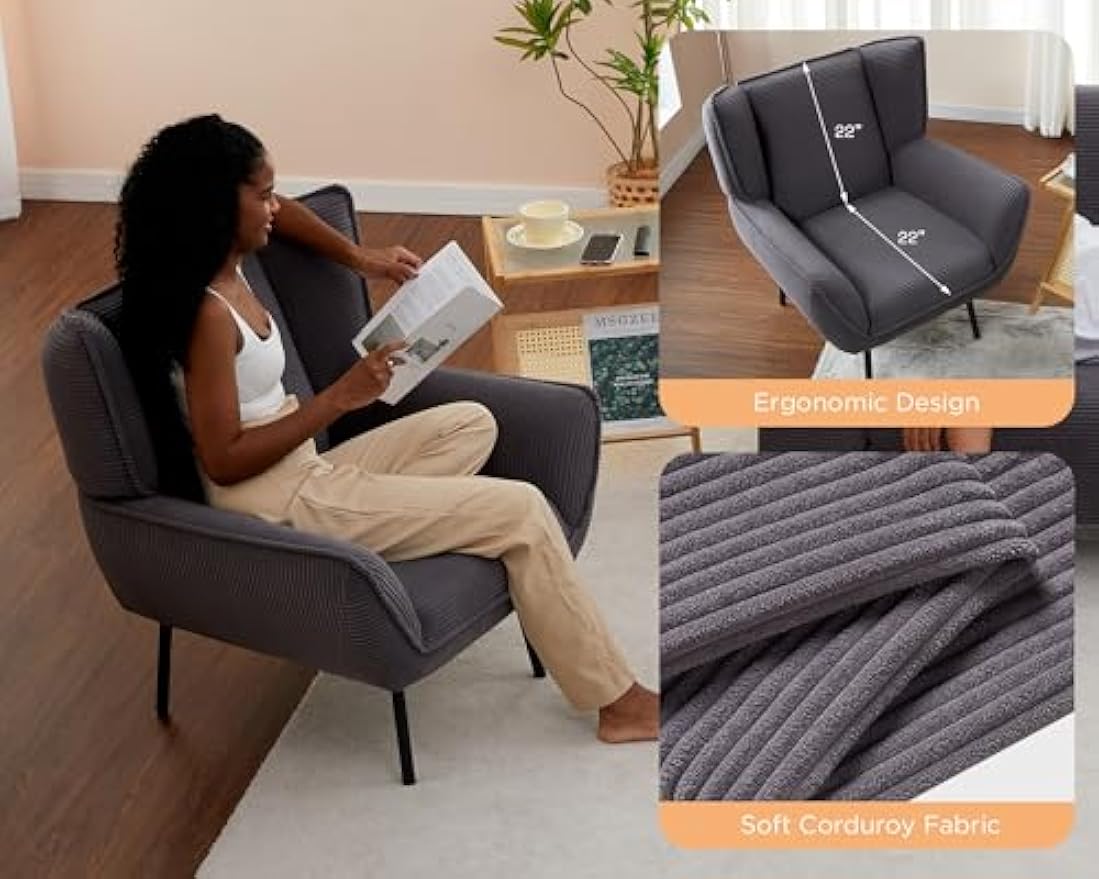 AMERLIFE Accent Chair Set- Wingback Upholstered Living Room Chair, Grey Reading Armchair for Meeting Room, Comfy Corduroy Chair Set of 4