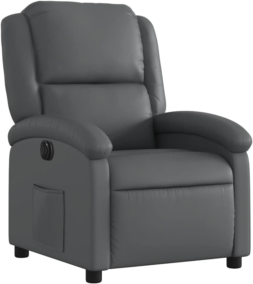 vidaXL Black Faux Leather Recliner Chair - Manual Recline, Wingback, Foam Padding, Side Pocket, Wood/Metal Frame for Living Room/Theater