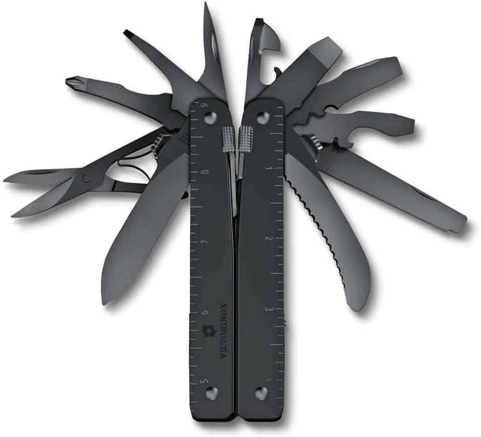 Victorinox Swiss Tool MXBS Swiss Army Knife, 26 Function Swiss Made Multitool with Large Blade, Pliers and Wire Cutter - Black with Nylon Pouch