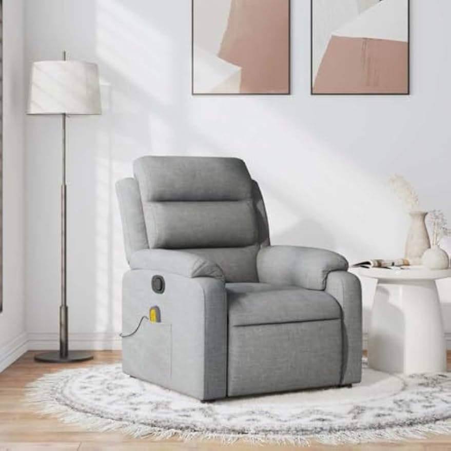 vidaXL Light Gray Fabric Massage Recliner Chair with Side Pocket and Manual Adjustability for Living Room Comfort