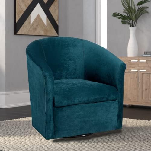 Swivel Barrel Chair, Velvet Round Accent Chair with 360 Degree Swivel Metal Base, Single Club Armchair with Curved Back and Thick Cushion, Leisure Sofa Chair for Living Room Bedroom, Beige