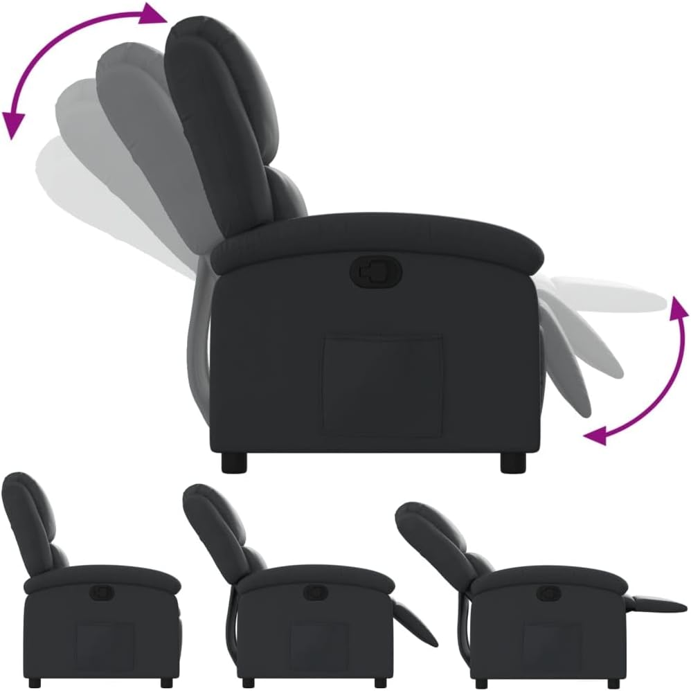 vidaXL Recliner Chair - Black Real Leather, Manual Reclining Function, Comfortable Seating with Solid Wood and Metal Frame, for Office or Living Room