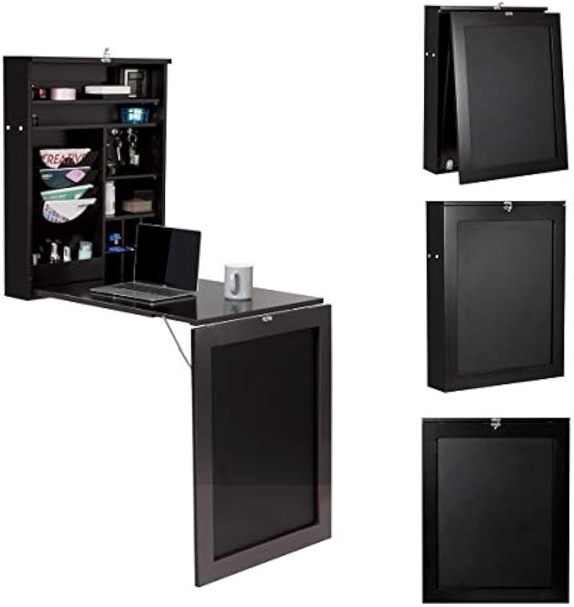 Tangkula Wall Mounted Table, Fold Out Convertible Desk with Chalkboard, Multi-Functional Wall Mounted Laptop Desk, Writing Desk Home Office Desk with Large Storage Area