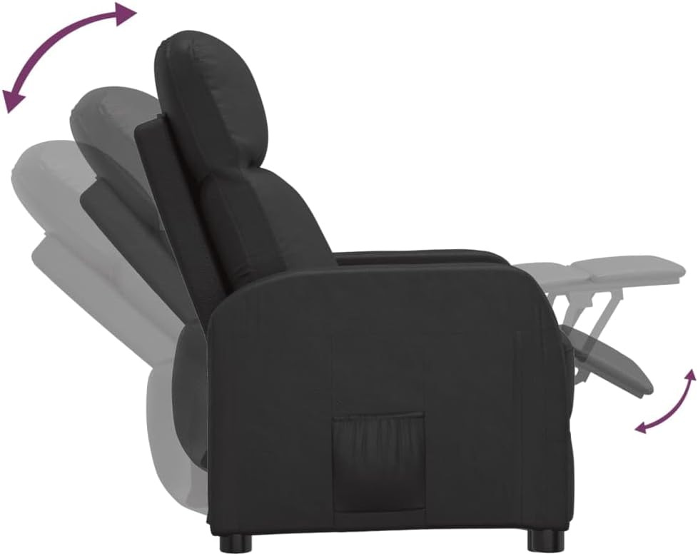 vidaXL Faux Leather Reclining Chair - Modern Black Recliner with Robust Iron and Plywood Frame, Comfortable Seat Design, Ideal for Living Room or Office Decor