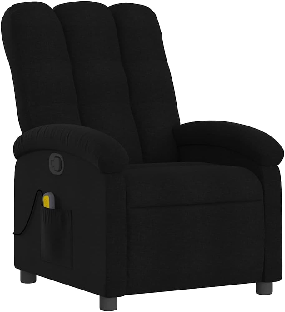 vidaXL Massage Recliner Chair for Adults, Single Theater Seating with Vibration Massage & Manually Adjustable Backrest/Footrest, Modern Reclining Sofa for Living Room, Black Fabric
