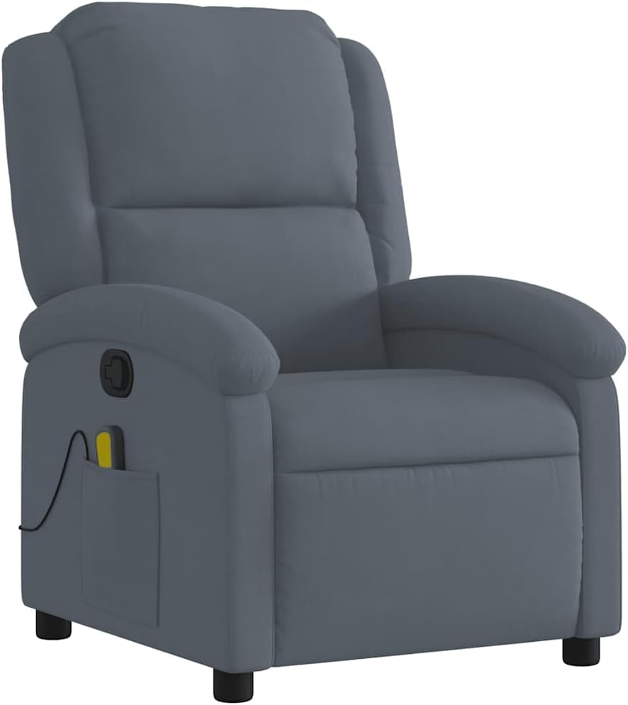 vidaXL Dark Gray Velvet Massage Recliner Chair - Manual Recline - 6-Point Vibration - Living Room/Bedroom/Office