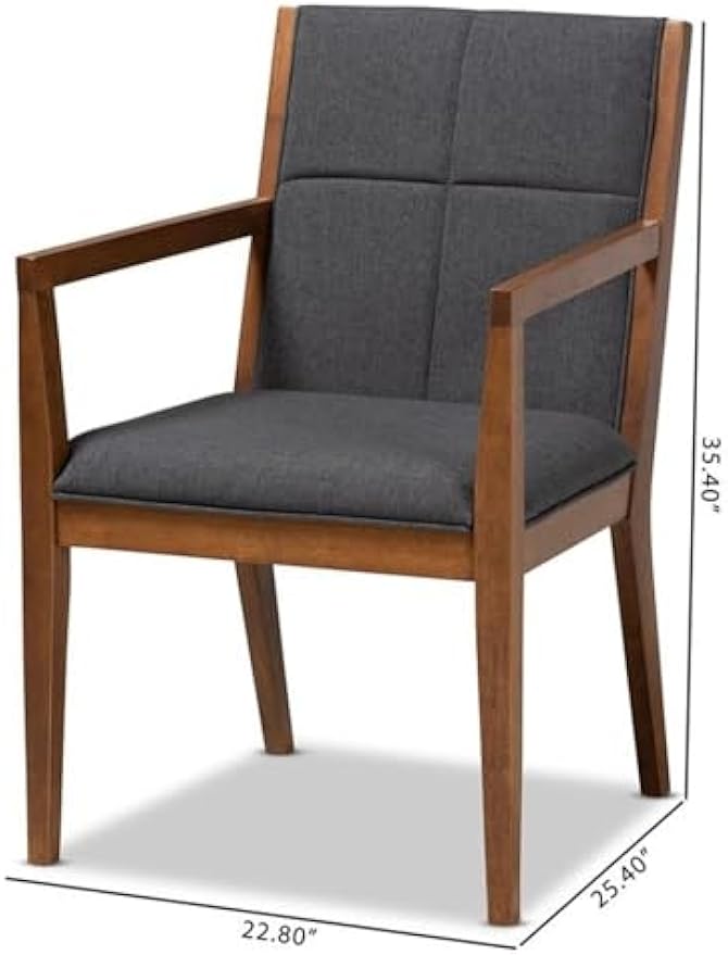Baxton Studio Theresa Mid-Century Modern Dark Grey Fabric Upholstered and Walnut Brown Finished Wood Living Room Accent Chair (Set of 2)