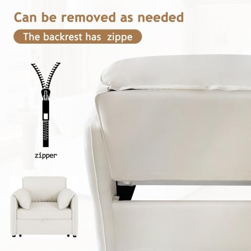 Sleeper Sofa Chair 3-in-1 Convertible, Pullout Sofa Bed with Adjustable Backrest and Thicked Cushions, Linen Fabric Armchair for Living Room, Bedroom, Apartment (White)