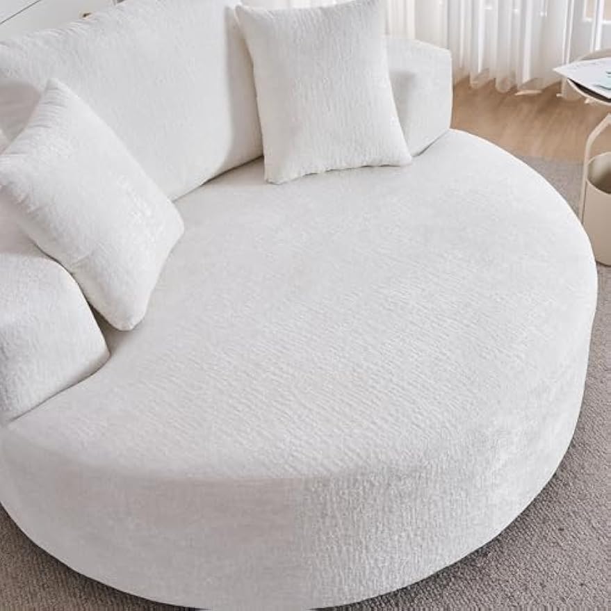 54" W Oversized Round Swivel Accent Barrel Chair Lounge Chaise Indoor, 360° Rotating Chenille Upholstered Cloud Large Circle Chair,No Assembly Wide Deep Seat Single Sofa Armchair for Living Room