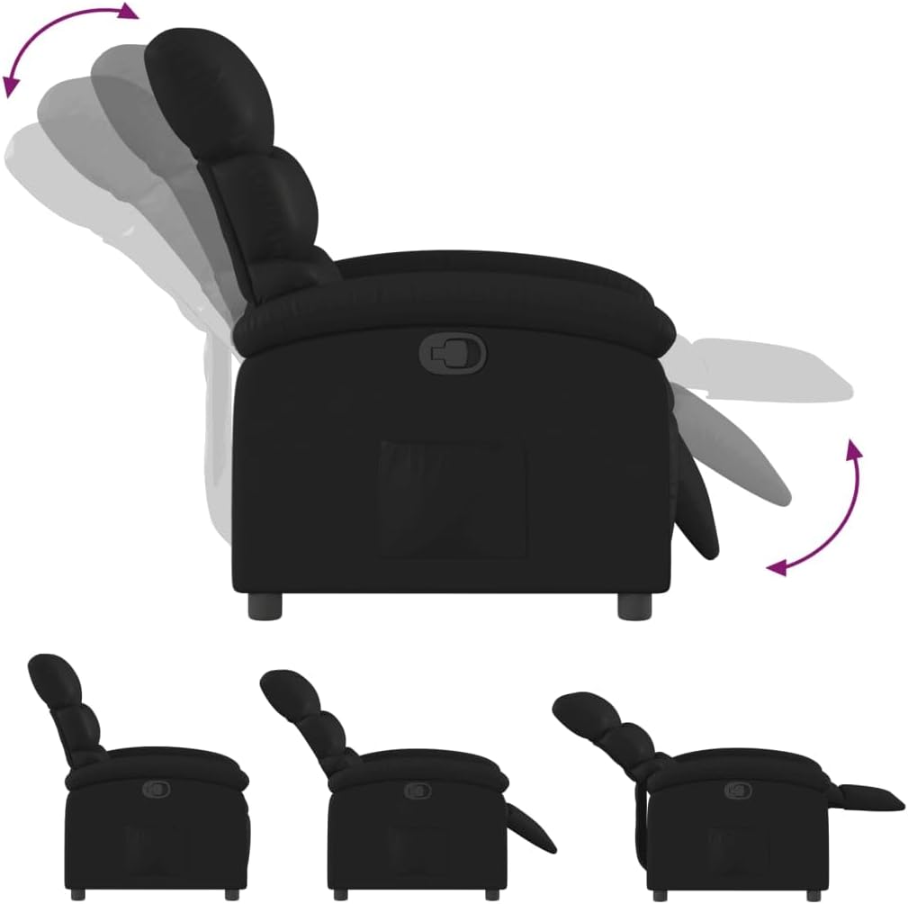 vidaXL Black Faux Leather Recliner Chair-Adjustable Manual Reclining Armchair for Living Room, Office, Lounge with Side Pocket