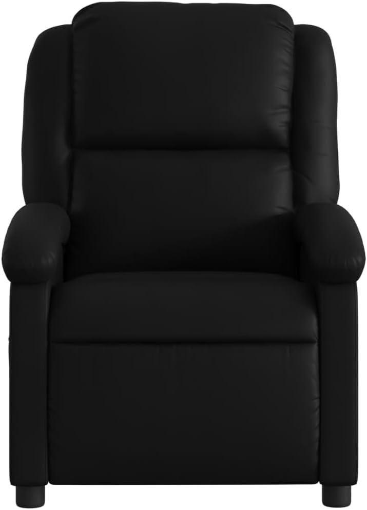 vidaXL Black Faux Leather Recliner Chair - Manual Recline, Wingback, Foam Padding, Side Pocket, Wood/Metal Frame for Living Room/Theater