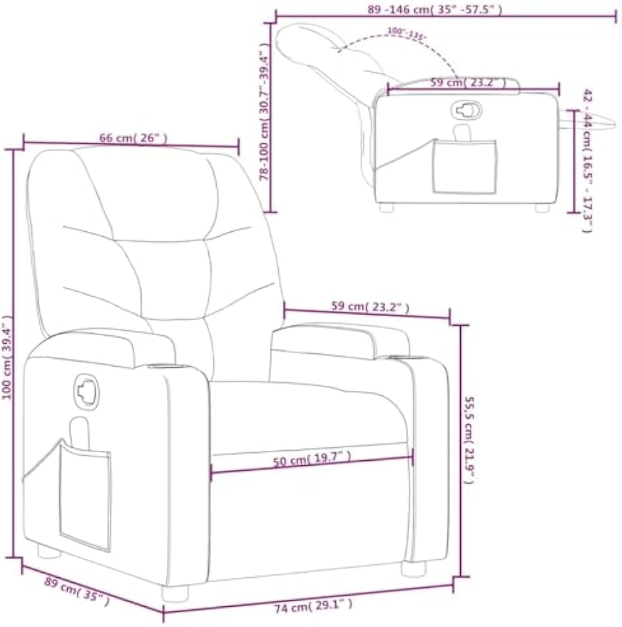 vidaXL Luxurious Massage Recliner Chair-Manual Tilt, Comfort Fabric, Vibration with Cup Holders/Light Gray/Perfect for Living Room, Bedroom