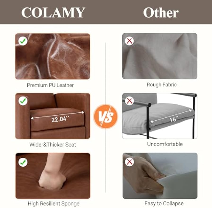 COLAMY Swivel Rocking Recliner,Wide PU Leather Glider Sofa Chair with Ergonomic High Backrest for Living Room, Office, Bedroom(Cocoa)