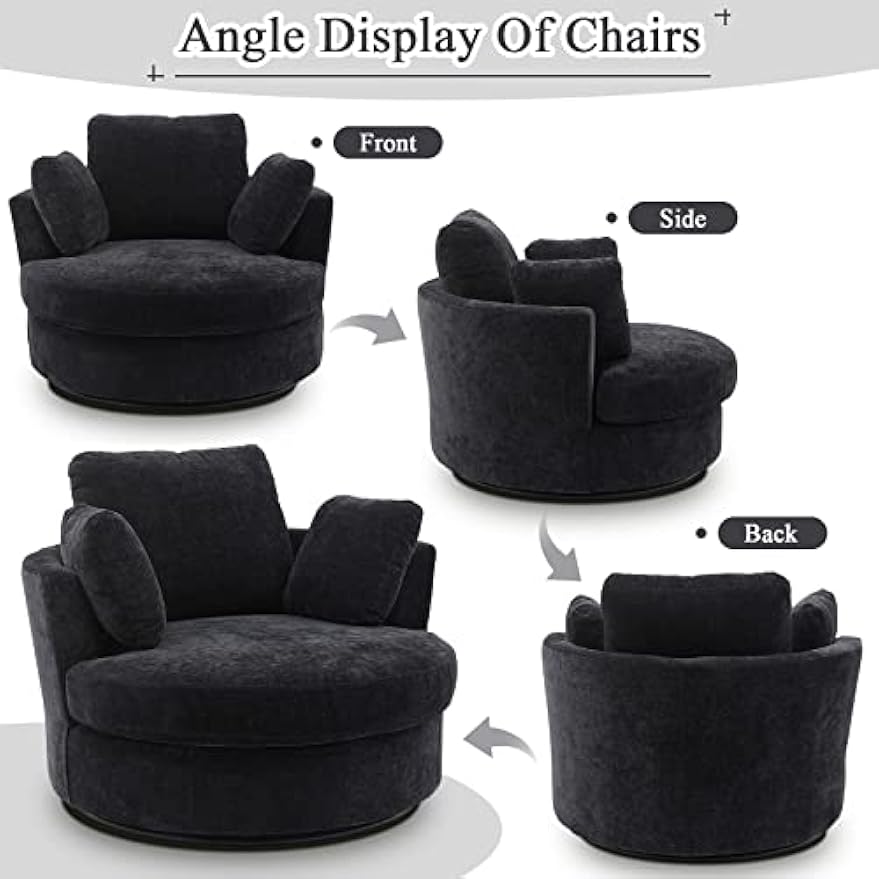 Swivel Barrel Chair for Living Room, Modern Round Swivel Chair Sofa Chair Chenille Club Chair Boucle Chair Armchair Decorative Furniture Nursery Chair, Bedroom, Classroom Corner Chair (Black)