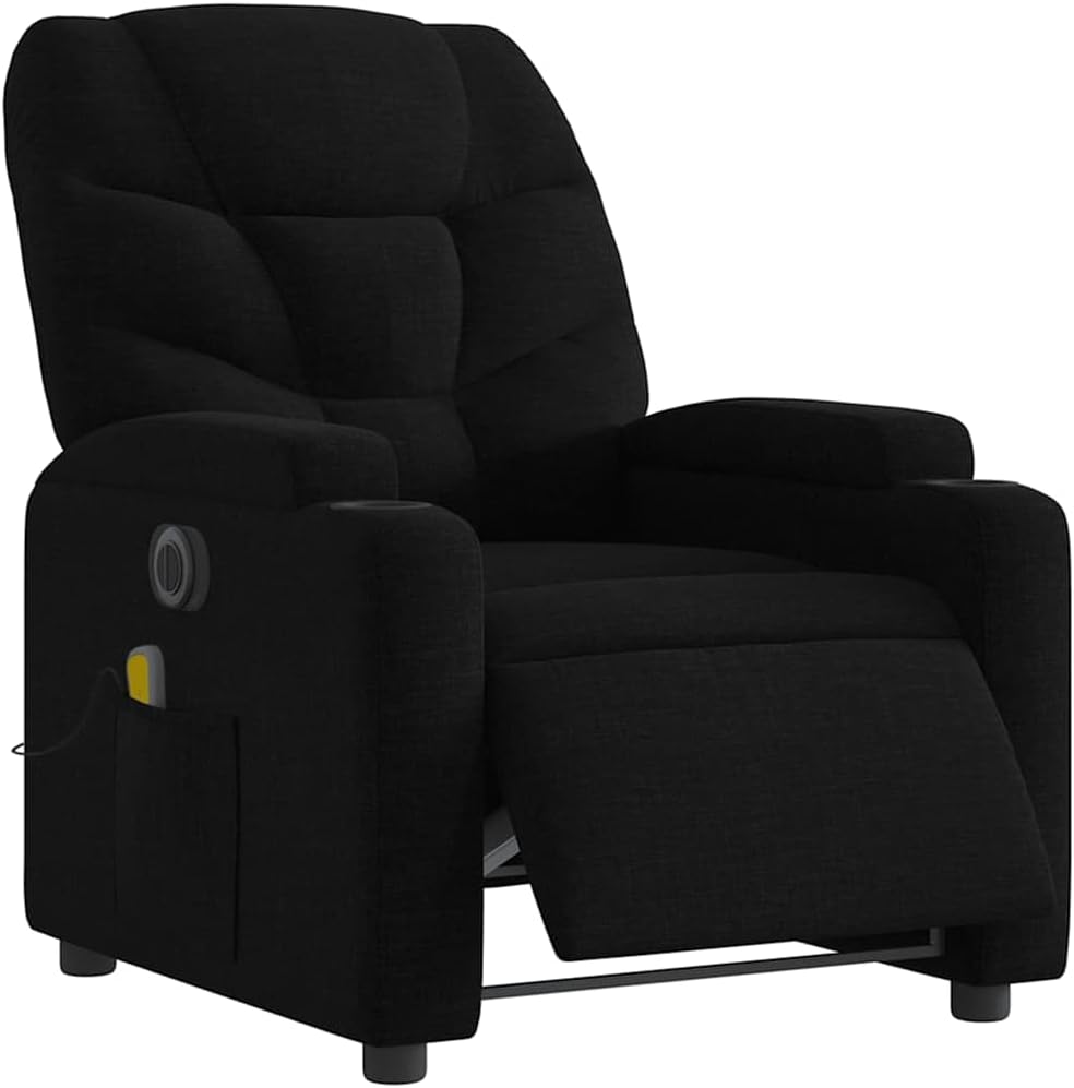 vidaXL Dark Green Manual Massage Recliner Chair - Fabric Upholstered Vibrating Lounge Armchair with Cup Holders for Living Room
