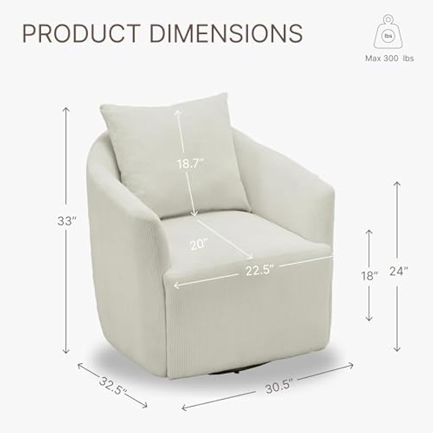 Swivel Accent Chair Modern Corduroy Barrel Armchair for Reading Room Livingroom Bedroom,2PCS,Beige