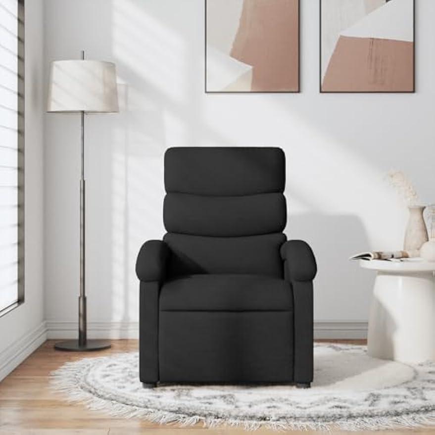 vidaXL Massage Recliner Chair for Adults, Single Theater Seating with Vibration Massage & Manually Adjustable Backrest/Footrest, Modern Reclining Sofa for Living Room, Black Fabric