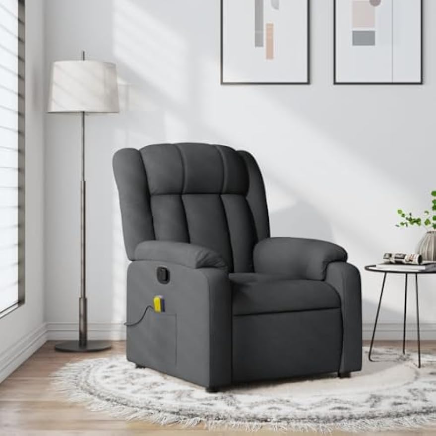 vidaXL Dark Gray Fabric Massage Recliner Chair - Manual Lounge Seating with Vibration Massage, Adjustable Footrest for Living Room or Bedroom Comfort