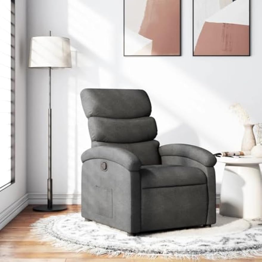 vidaXL Manual Recliner Chair for Adults, Single Home Theater Seating with Lumbar Support & Adjustable Backrest/Footrest, Modern Reclining Sofa for Living Room, Dark Gray Fabric