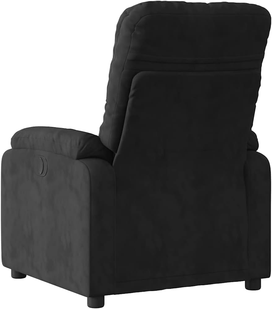 vidaXL Black Microfiber Fabric Massage Recliner Chair - 6-Vibration Push Manual Recliner with Side Pocket for Living Room