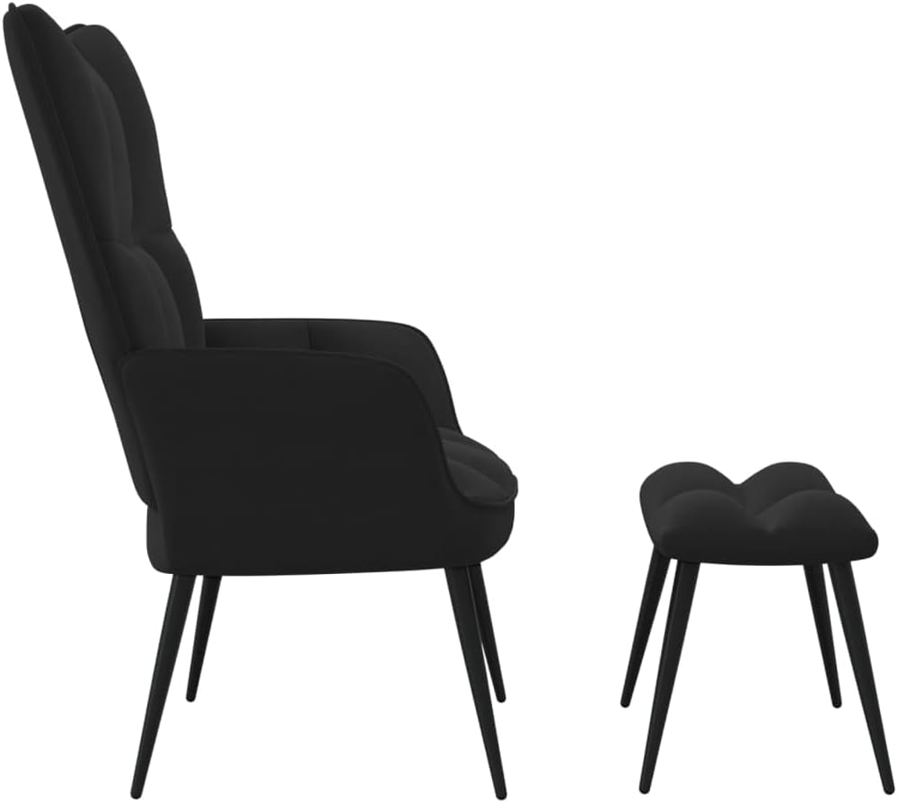 Accent Chair Arm Chair Living Room Chairs,Sleeper Sofa Relaxing Chair with a Stool Black Velvet,for Apartment Living and Home Office