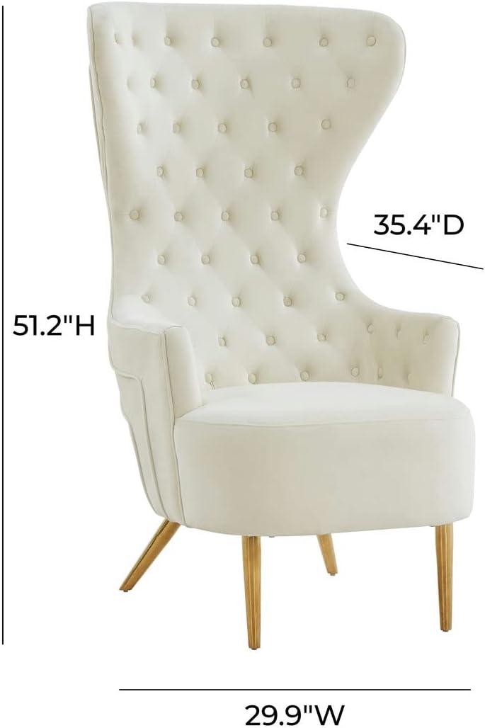 TOV Furniture Jezebel 19.7" Modern Velvet Wingback Chair in Cream