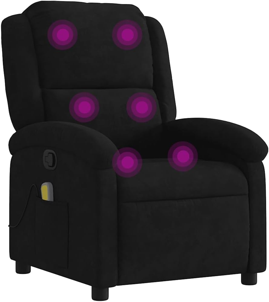 vidaXL Electric Massage Recliner Chair - Wingback Black Velvet Armchair with Vibration Function & Motorized Recline for Living Room/Bedroom