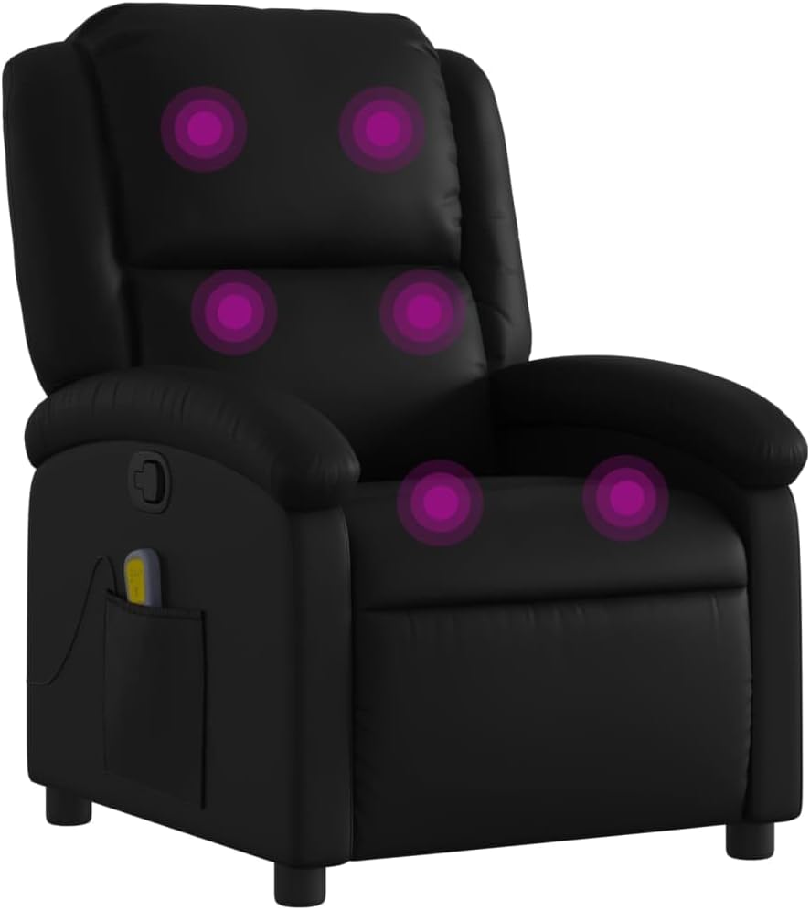 vidaXL Black Faux Leather Massage Recliner Chair - Manual Recline, Vibrating Massage Points, Plush Padding, Side Pocket, Sturdy Frame for Living Room/Lounge