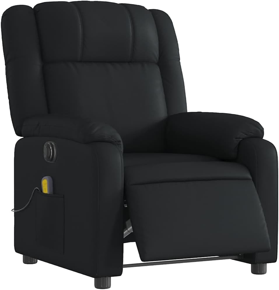 vidaXL Black Faux Leather Massage Recliner Chair - Manual Recline Armchair with Vibration Massage, Side Pocket, and Durable Frame for Living Room or Lounge