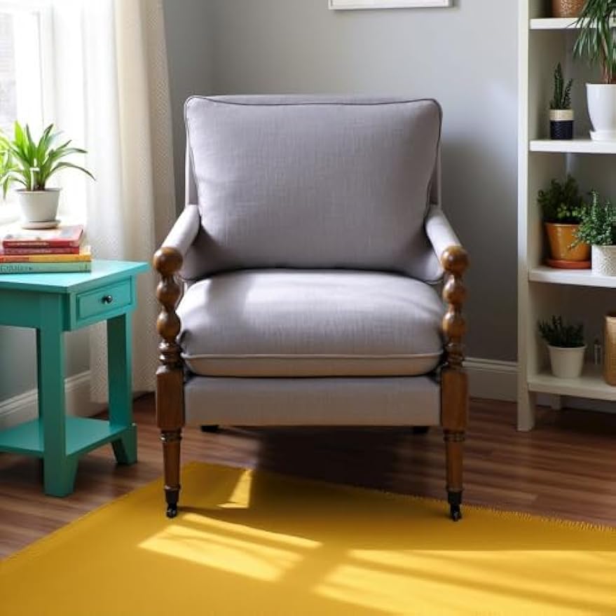 Beige Upholstered Accent Chair with Casters, Perfect Armchair for Living Room, Small Living Room Chair, Stylish and Comfortable Arm Chairs