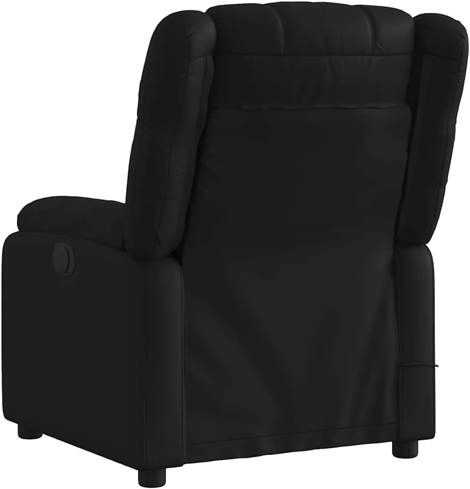 vidaXL Black Faux Leather Massage Recliner Chair - Manual Recline Armchair with Vibration Massage, Side Pocket, and Durable Frame for Living Room or Lounge