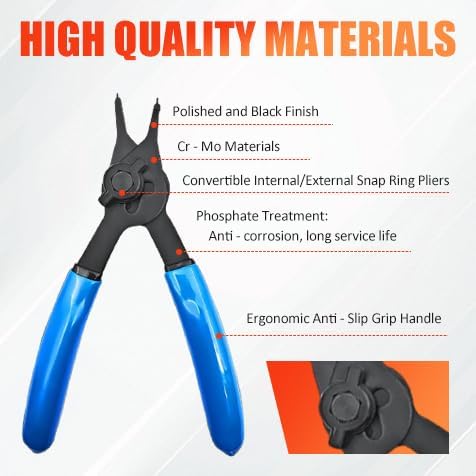12 Pcs Snap Ring Pliers Set, Heavy Duty Fixed Tip Combination Internal External Versatile Retaining Snap Ring Pliers for 0.038in 0.047in 0.070in 0.090in