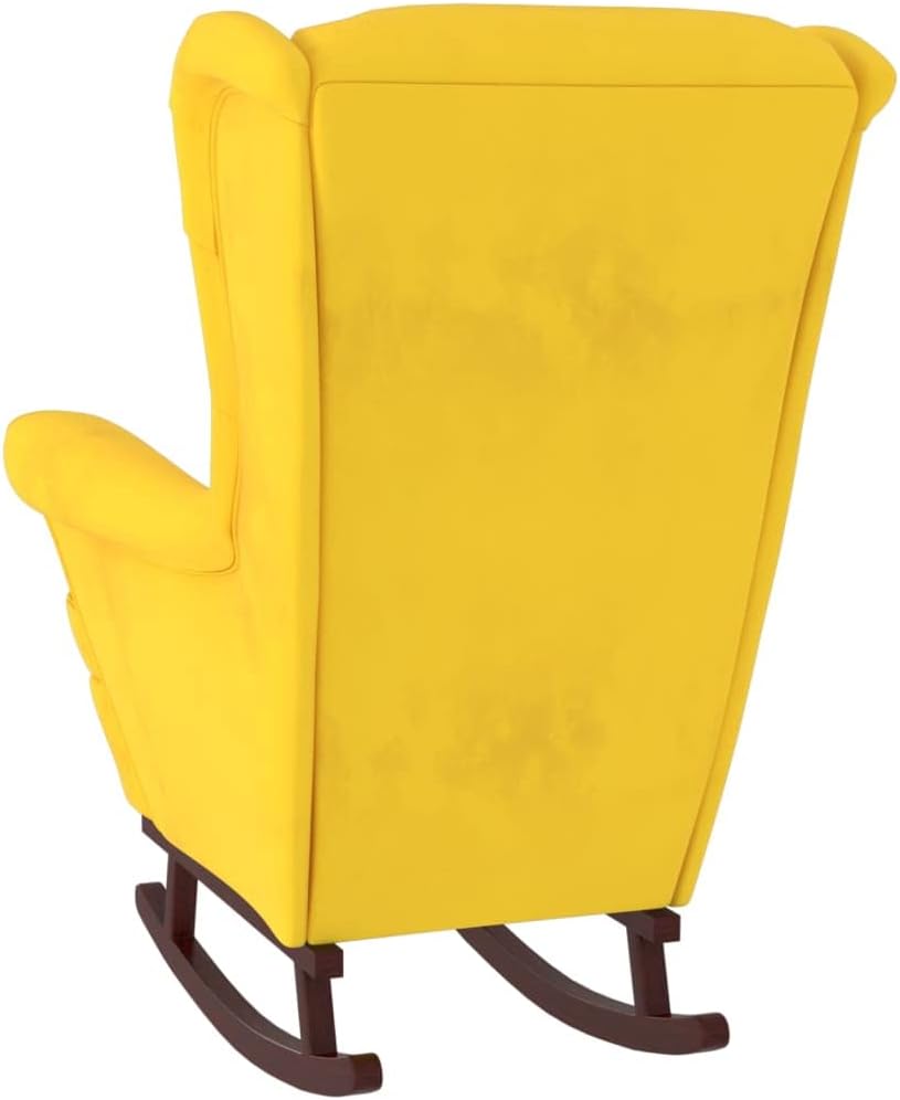 vidaXL Yellow Velvet Rocking Chair with Solid Rubber Wood Legs - Comfortable Seating for Living Room, Lounge Area
