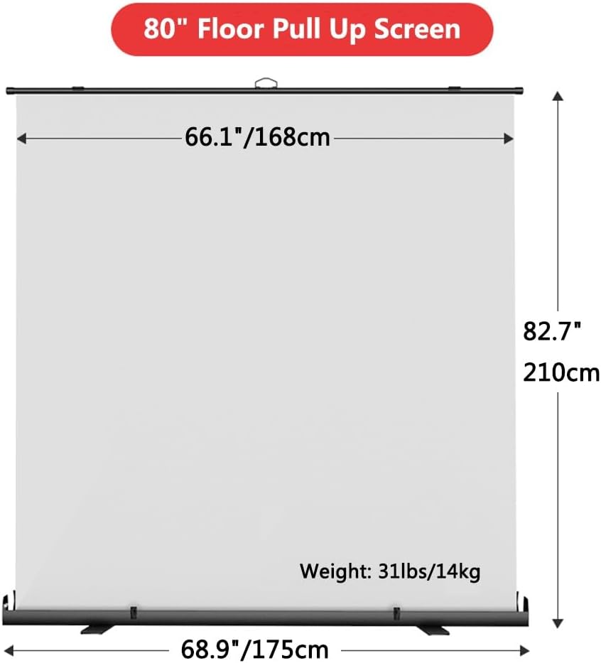 60 72 80 84 100 inch Manual Retractable Projection Screen, Floor Pull Up Scissor Backed Movie Screen for Home Theate Outdoor Indoor(80 inch)