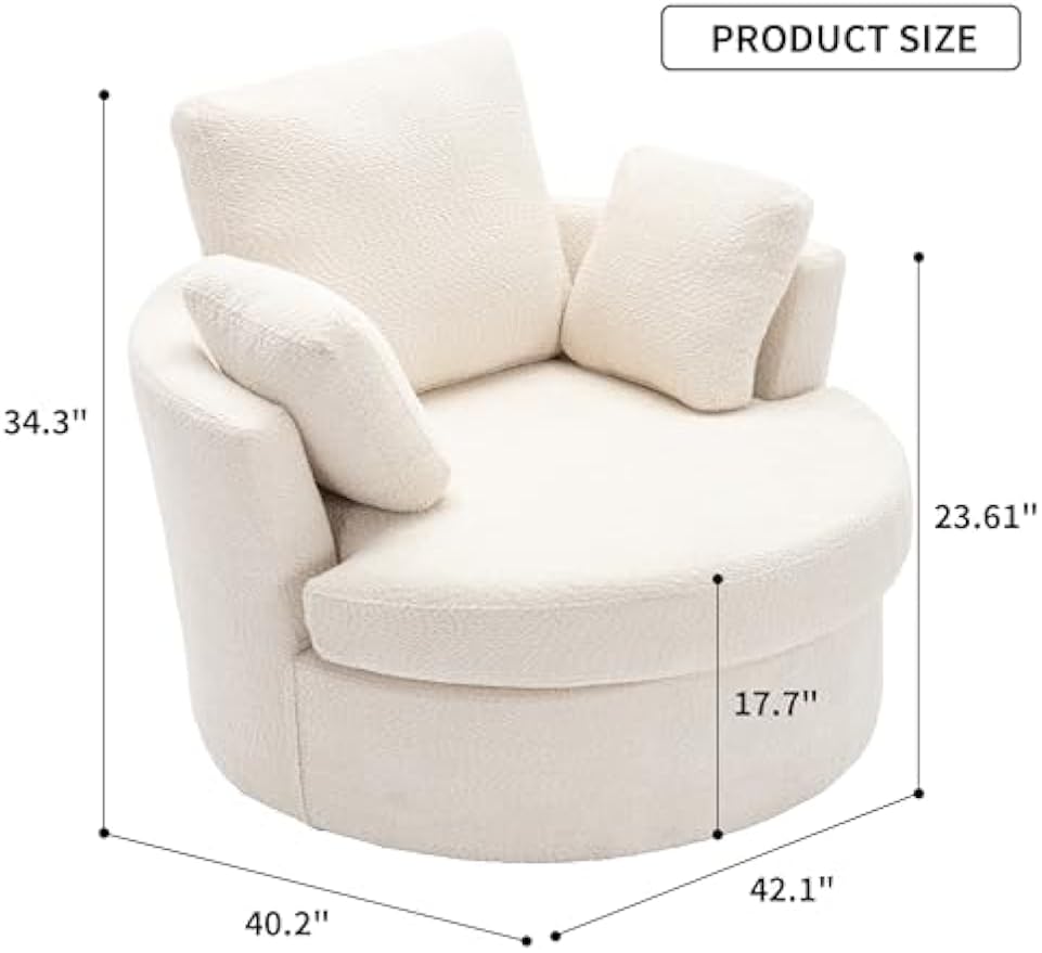 Swivel Accent Chair, Oversize Round Swivel Chair Cozy Club 360 Degrees Single Sofa with 3 Pillows Fabric for Living Room, Lounge, Hotel, Beige