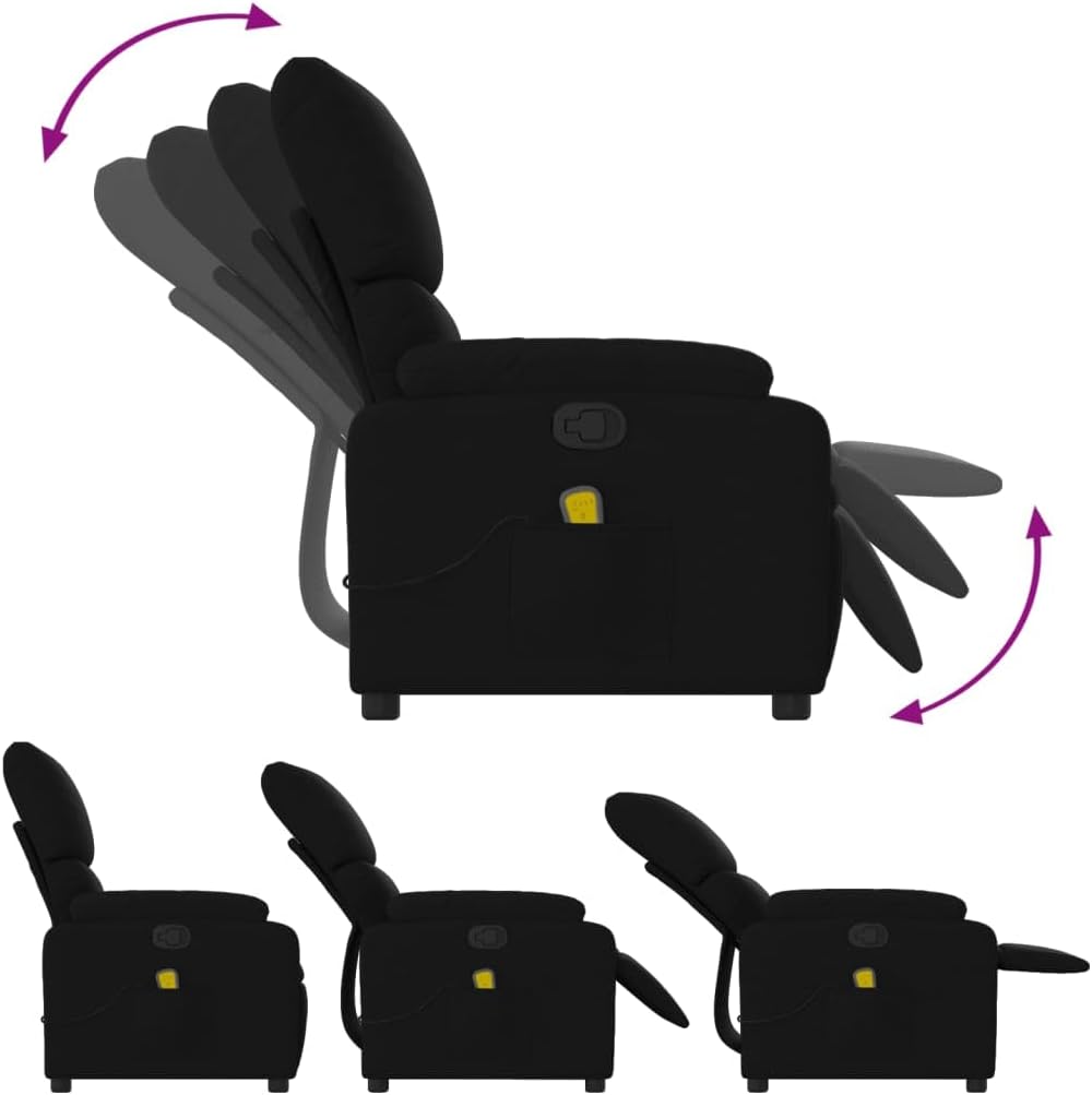 vidaXL Black Fabric Massage Recliner Chair-Manual Reclining Armchair with Vibration Massage, Side Pocket, Thick Padding for Living Room